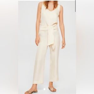 Mango committed silk tie waist pants cream size M